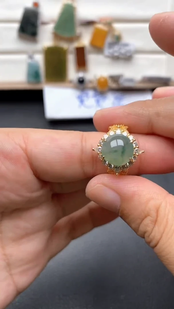 银S925镶嵌戒指翡翠1