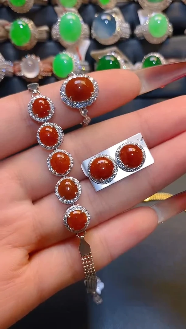 翡翠银S925镶嵌耳饰天然