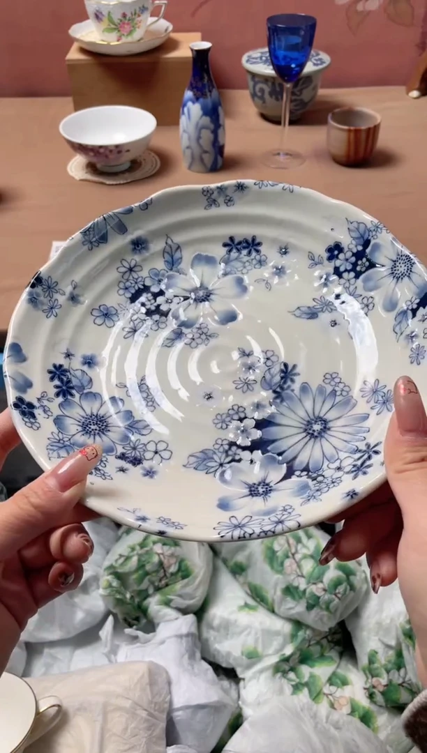 瓷片有古窑蓝色花集盘