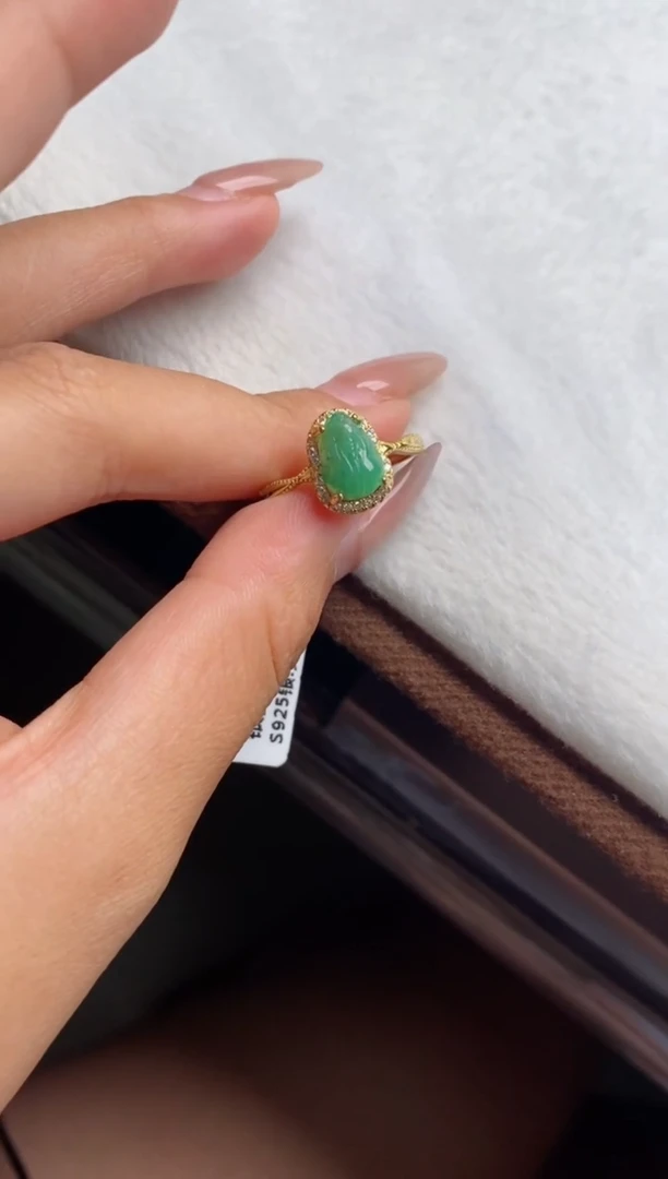 银S925镶嵌戒指翡翠天然A货翡翠