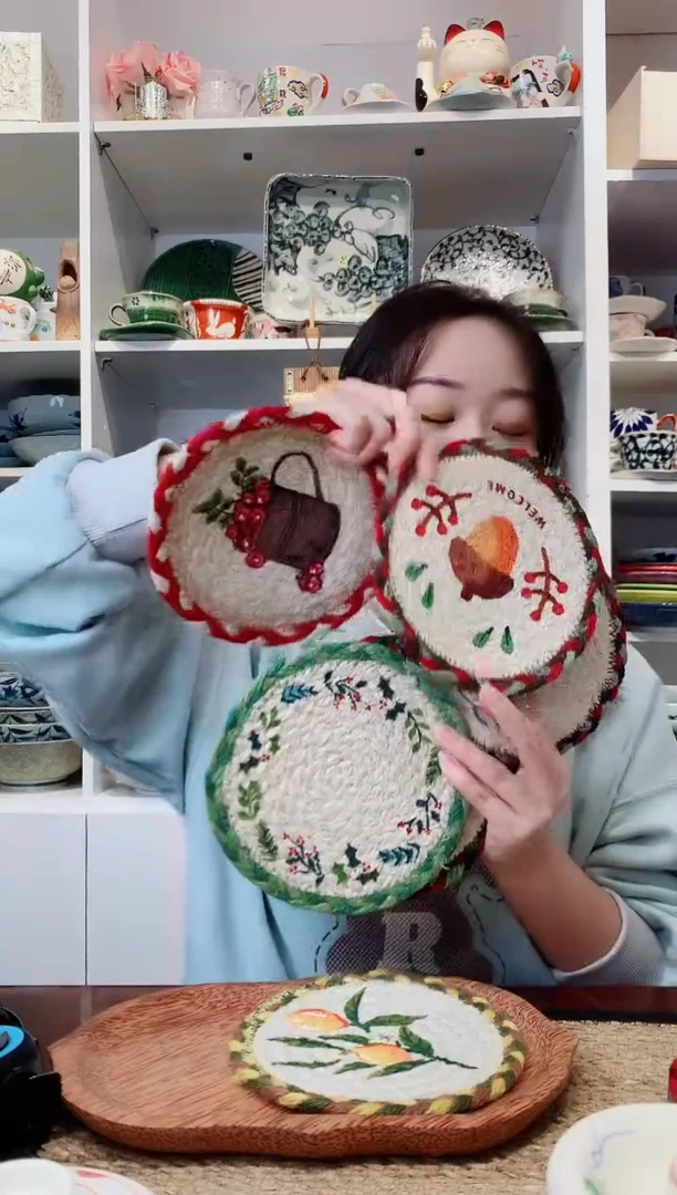 陶瓷【备注花色】孟加拉进口手工编织杯垫16cm一个