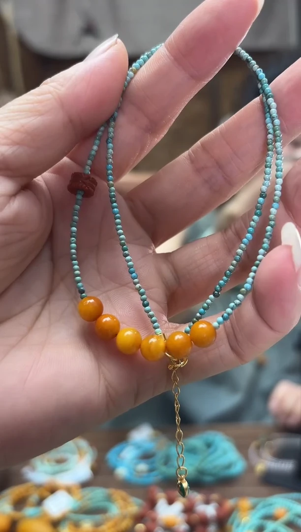 未镶嵌蜜蜡裸石设计款微笑链多样性发一件