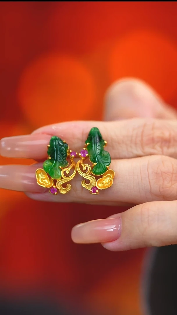 银S925镶嵌翡翠耳饰新款