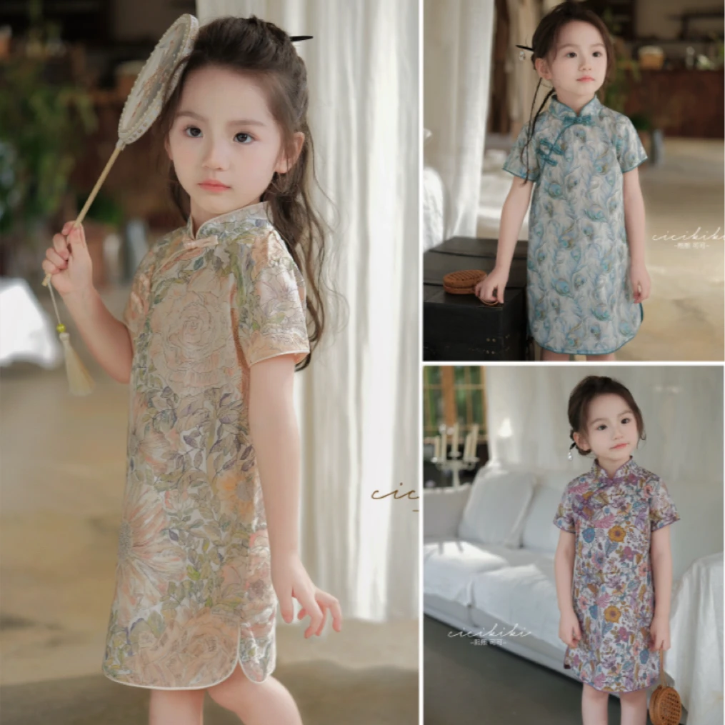 现货【曼曼笙箫】女童气质中式印花夏款儿童旗袍汉服熙熙可可QP2405