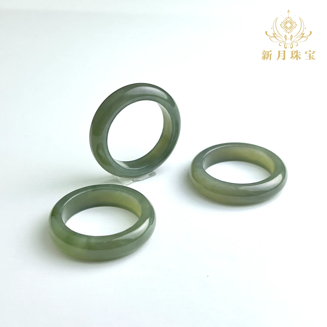 【开业福利】和田碧玉鸭蛋青指环戒圈-多样性发一