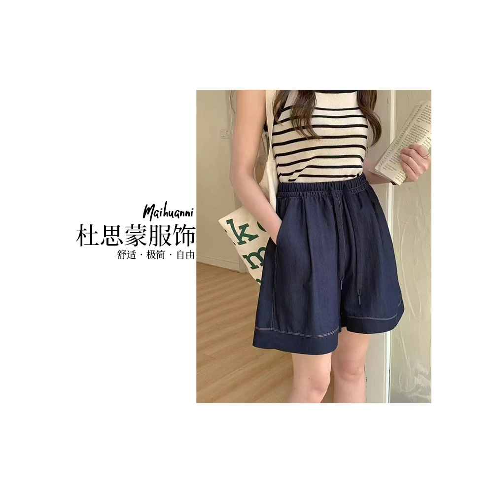 （杜思蒙服饰）1105-“宝藏衣橱”韩系拼接松紧腰休闲运动短裤