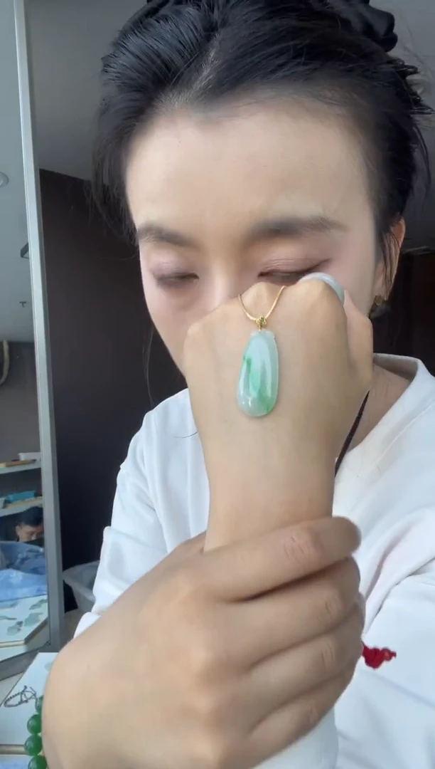 吊坠(不含链)18K金镶嵌翡翠天然缅甸A货翡翠