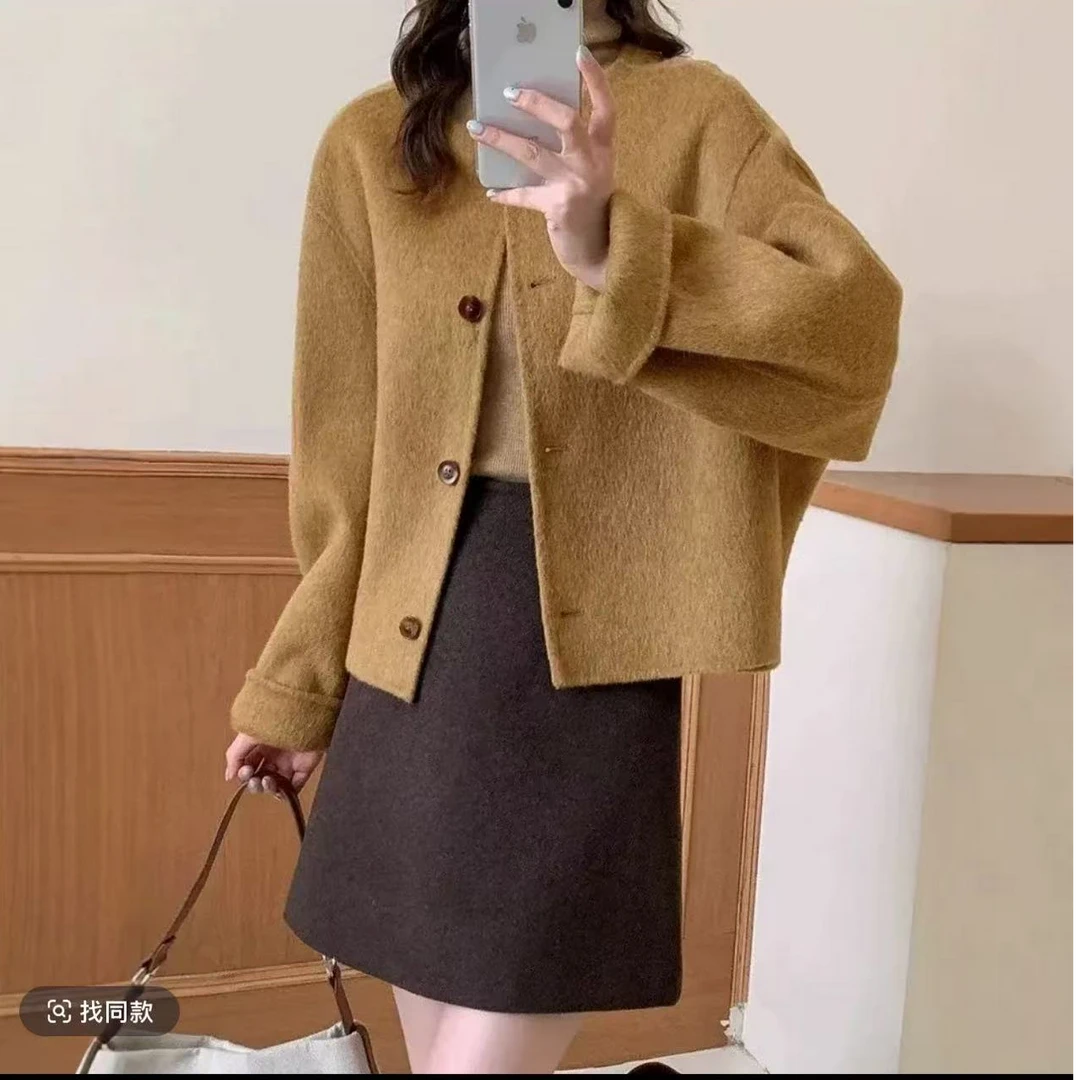 2025秋冬新款气质韩版纯色系百搭减龄双面大衣女外套小个子穿搭