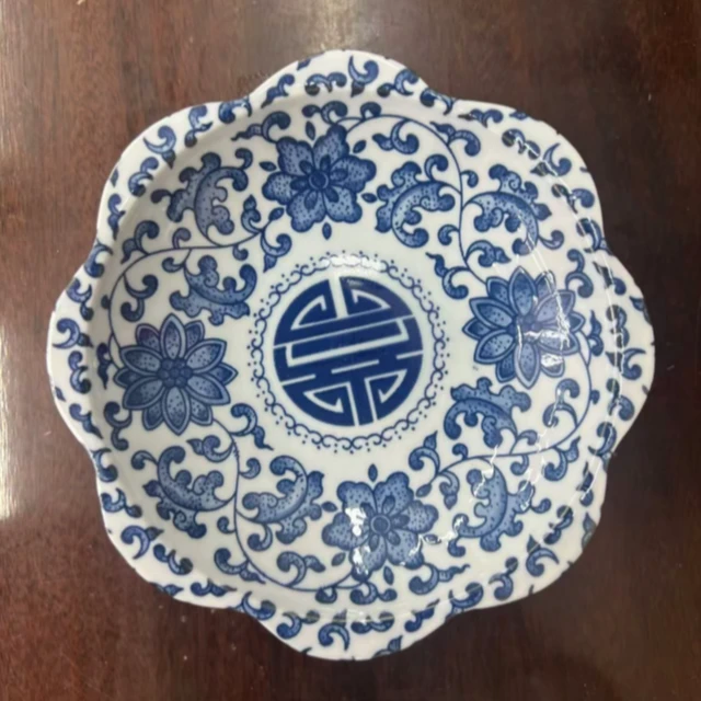 花朵果盘釉下彩莲花形中国风小清新日式