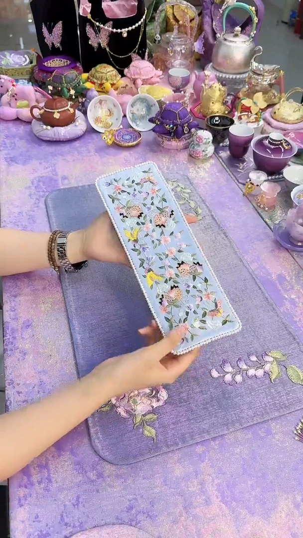 48佛手花刺绣茶席