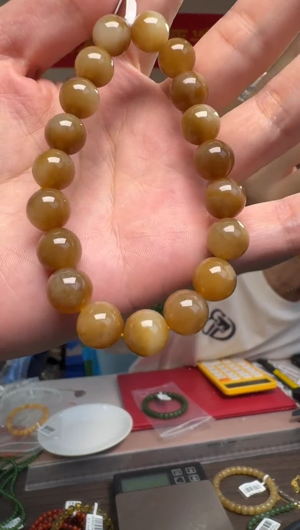 和田玉未镶嵌项链约10mm和田玉糖料圆珠单圈