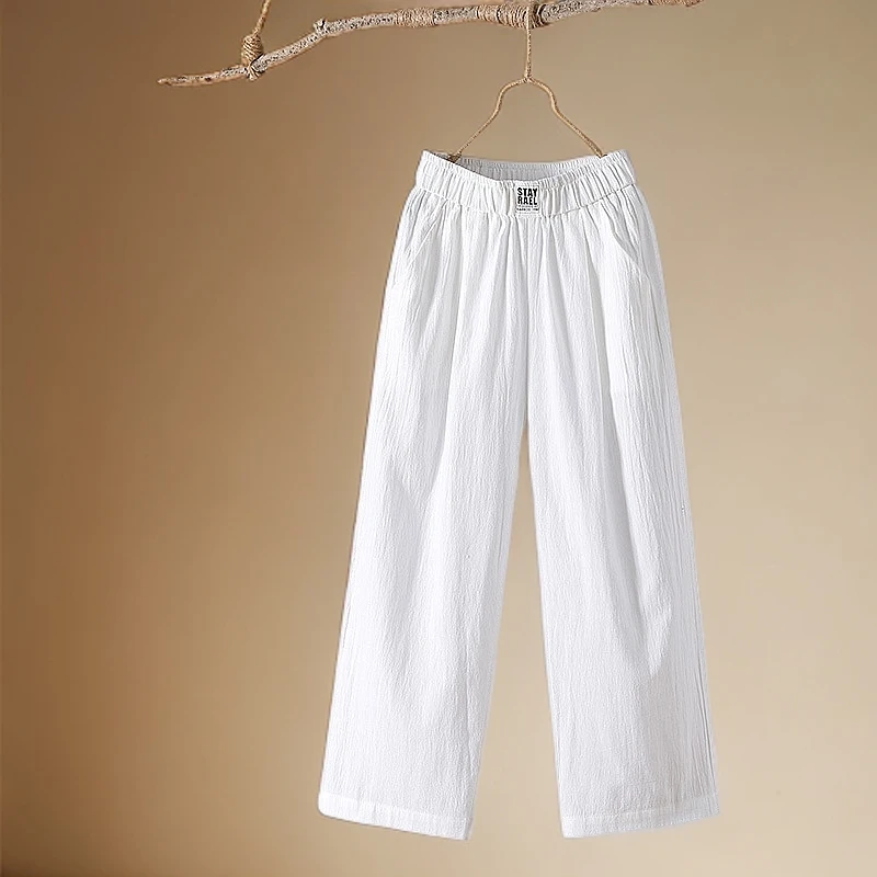 棉麻夏季女高腰宽松大码直筒休闲裤阔腿裤垂感直筒裤薄款九分裤女
