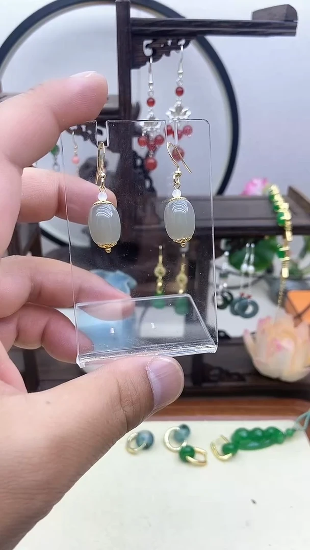 和田玉14K金镶嵌耳饰06号