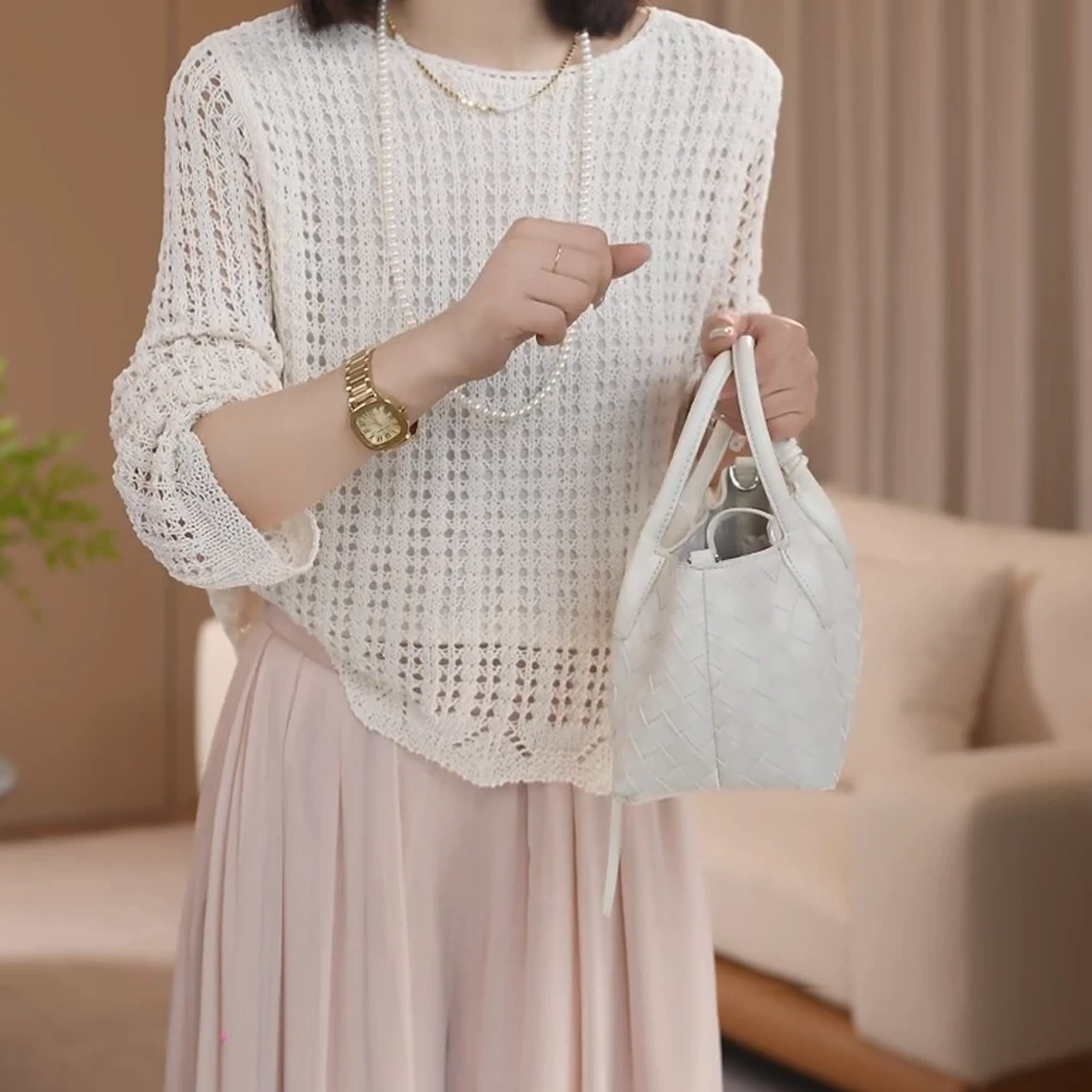 【夏简】夏季欧若风气质设计感镂空针织衫时尚百搭休闲罩衫