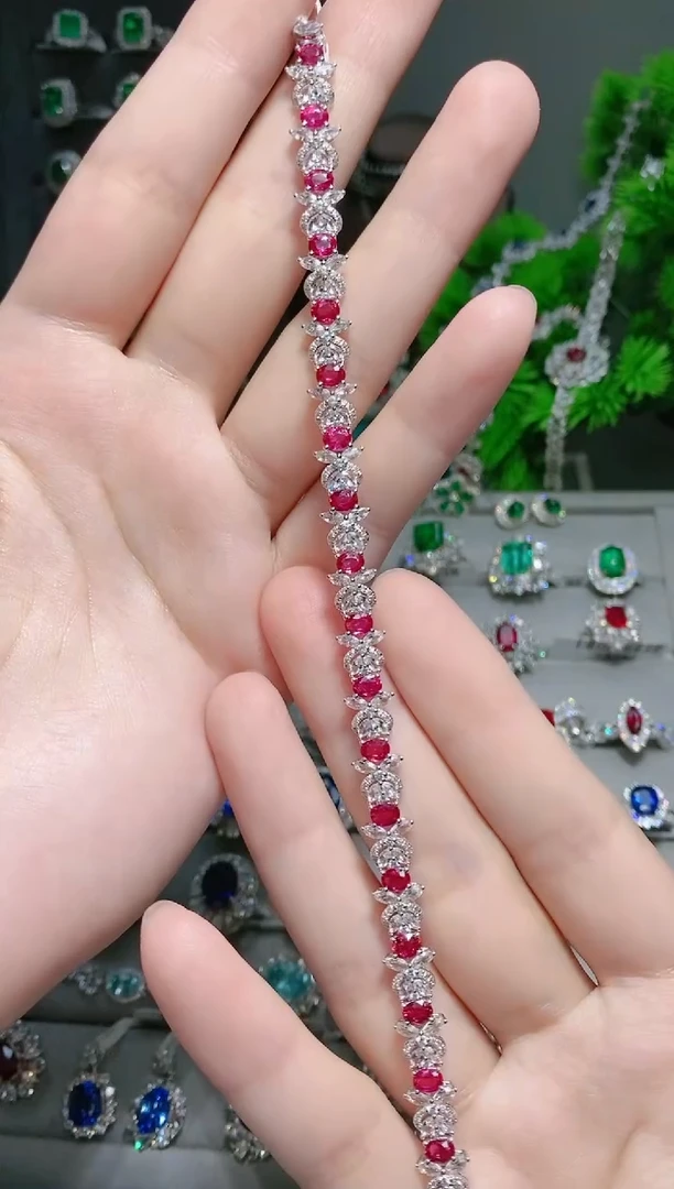 18K金镶嵌18K金手链红宝石.