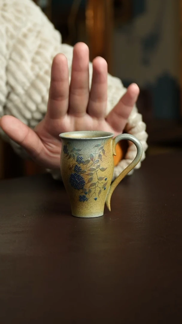 茶杯紫砂6号 柴烧绣球花把杯 宜兴紫砂原矿作品