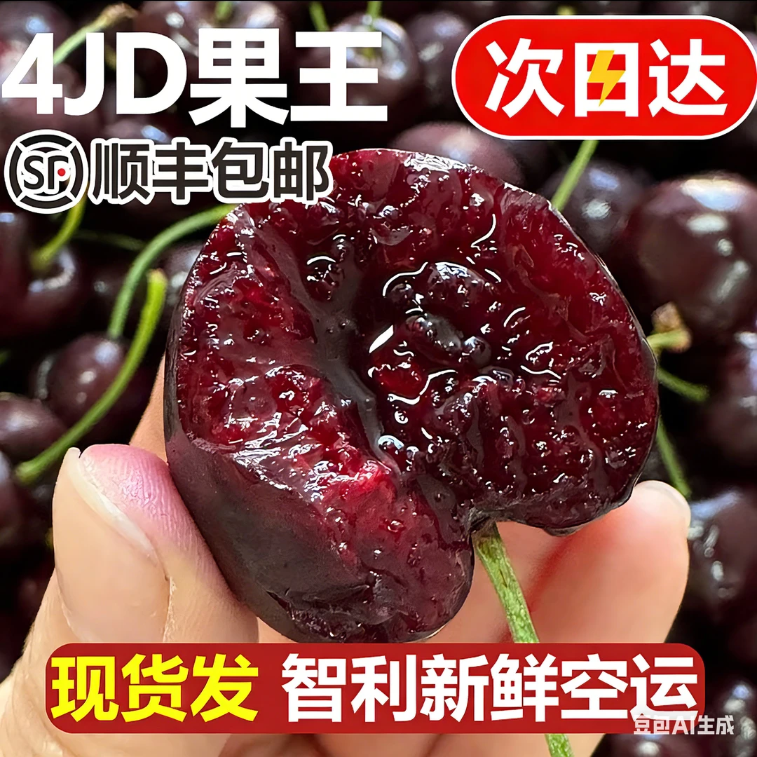 明天到【3J升级4JDD】加大加黑果王智利空运桑提娜SANTINA车厘子新鲜头内附果径卡1.6斤桑提娜樱桃智利共和国