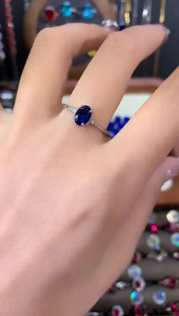 戒指蓝宝石银S925镶嵌57银色