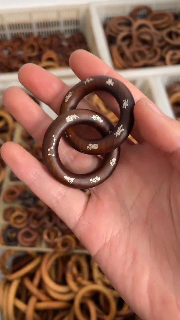 【闪购商品】木枣木玉华镶银五雷五路小乾坤圈