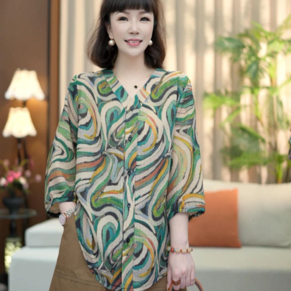 XX&【欧版休闲印花小衫】XX88007#春夏女装新款印花宽松上衣小衫