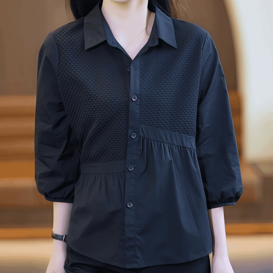 2025春季网红爆款遮肉显瘦减龄八分袖简约百搭衬衫上衣衬衣宽松