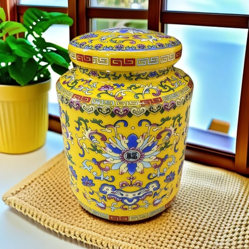 DP-A229现代仿古大清乾隆帝王黄缠枝莲茶叶罐