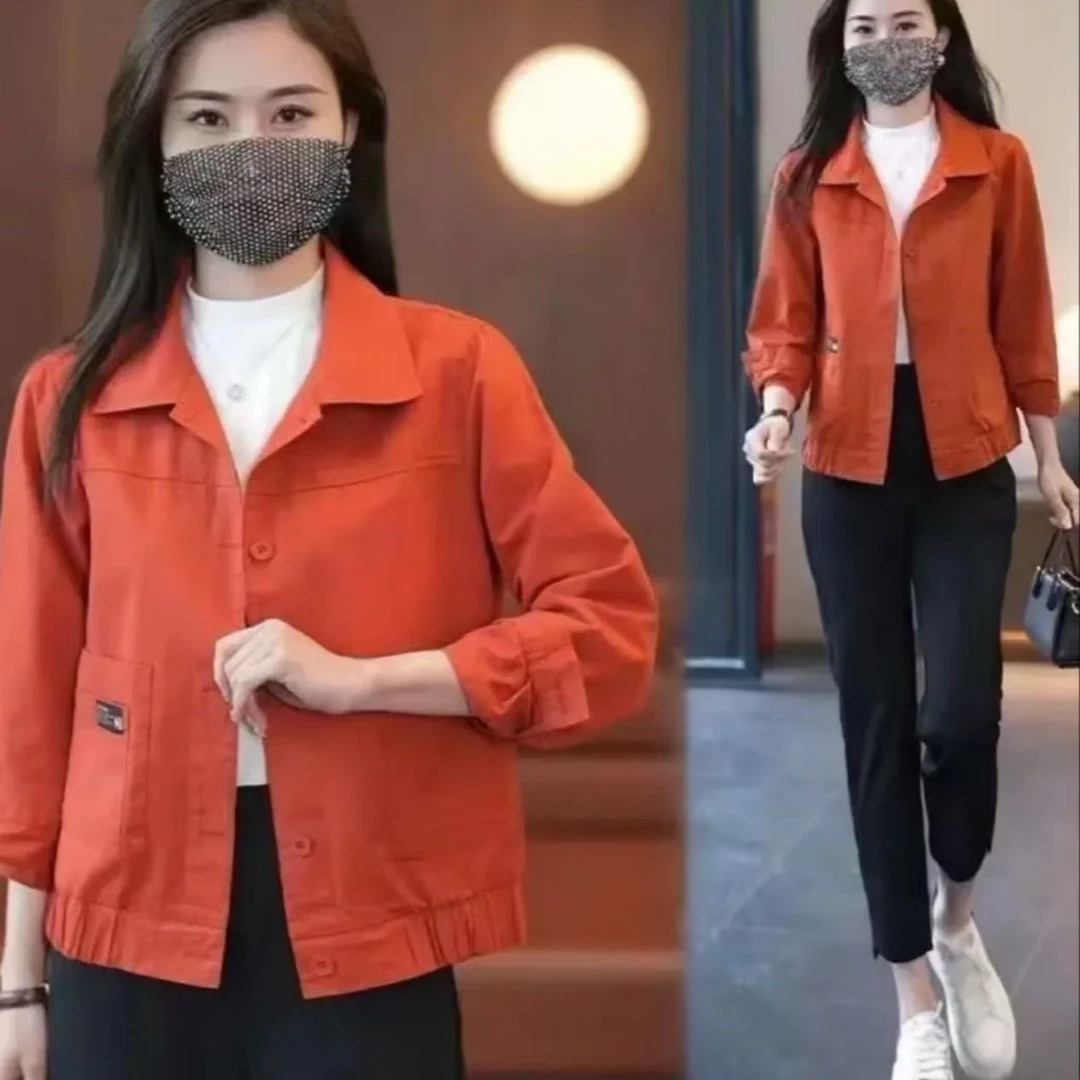 117春秋薄款上衣外套中年女宽松休闲开衫妈妈装小个子夹克风衣