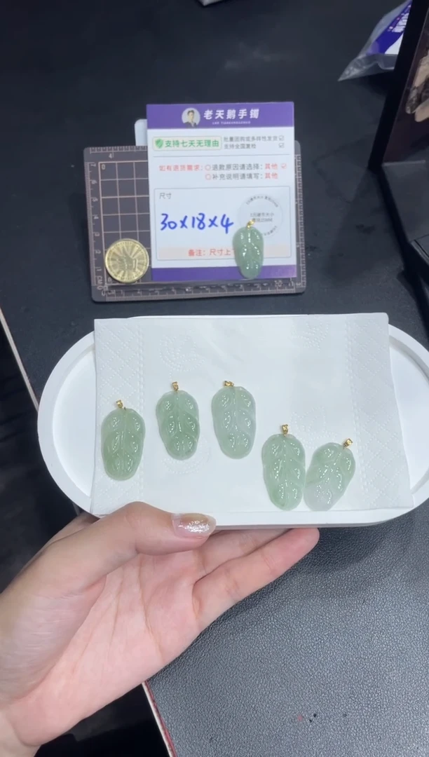 18K金镶嵌挂件翡翠叶子F5配绳/多样性发其一ZBCP