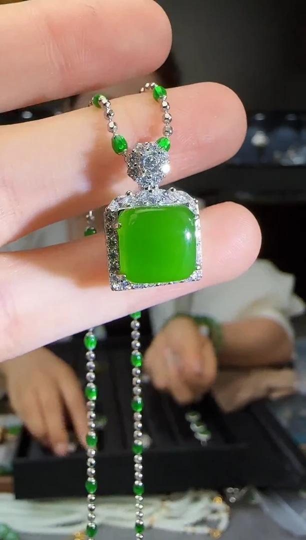 和田玉银S925镶嵌吊坠(不含链)1