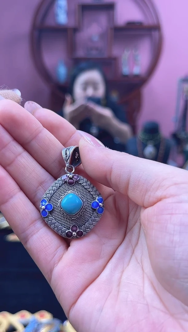 非遗 花丝镶嵌编织吊坠 蓝绿