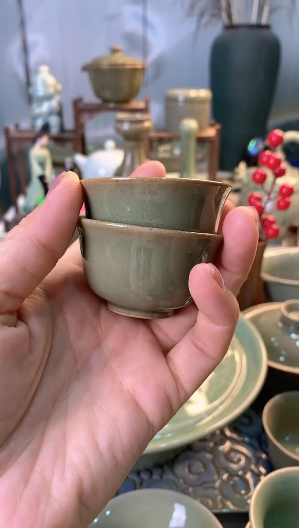 耀州窑【微瑕】黑泥素面小茶杯 2只