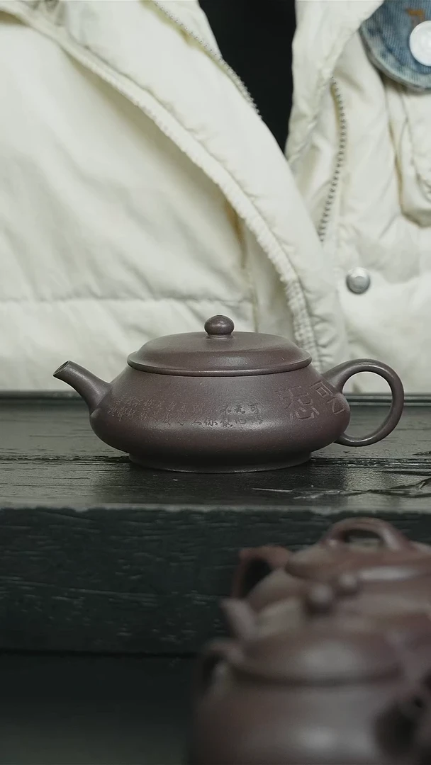 【闪购商品】紫砂茶壶天青刻绘明炉