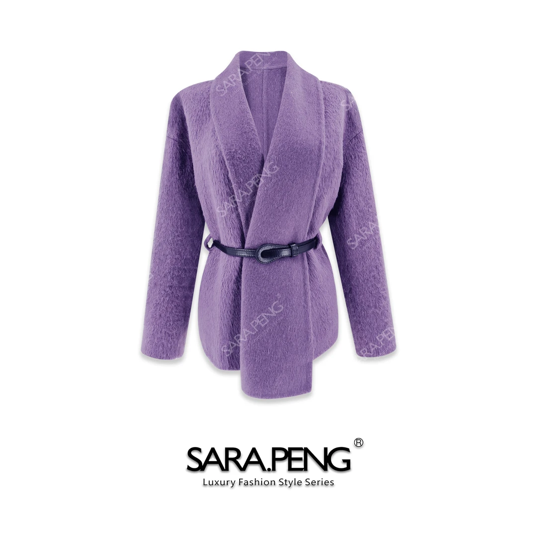 SARA.PENG柔美奢品｜高端羊毛苏力皮带收腰浴泡大衣外套｜1D168519