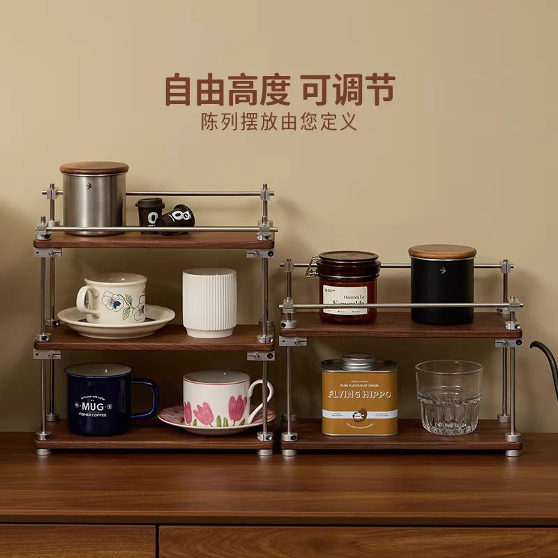 黑胡桃实木桌面杯子架咖啡杯茶杯多层收纳架梳妆台香水玩偶置物架