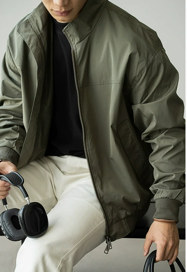 dnz-春季新款立领飞行夹克教练户外宽松时尚休闲纯色商务简约外套