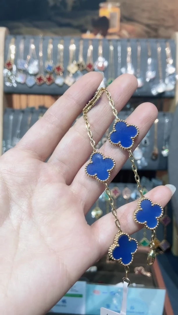 18K金镶嵌手链玛瑙/玉髓玛瑙K黄蓝五花