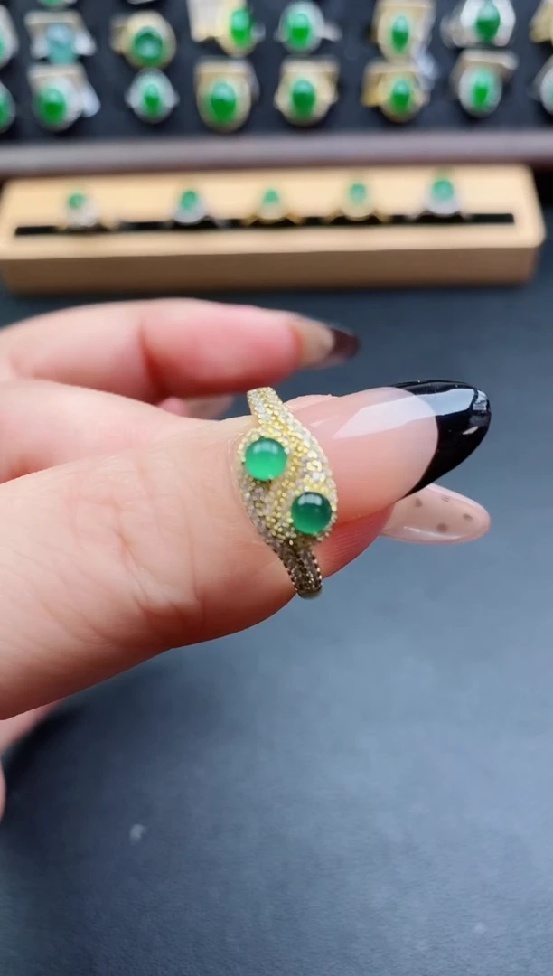 银S925镶嵌戒指翡翠1