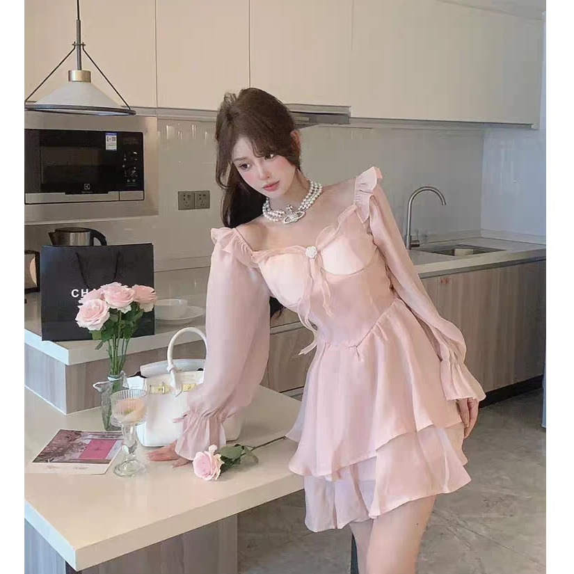 【糖糖】大码甜美粉色仙女裙法式气质连衣裙春收腰公主蓬蓬裙11191