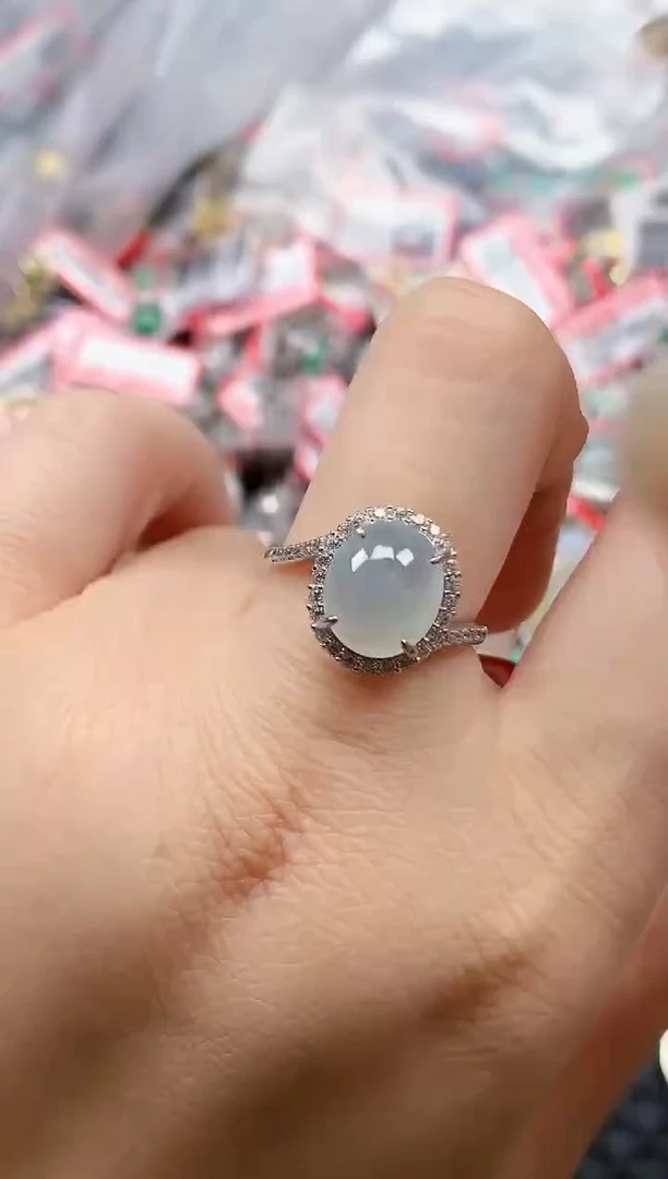 银S925镶嵌戒指翡翠天然A货缅甸翡翠