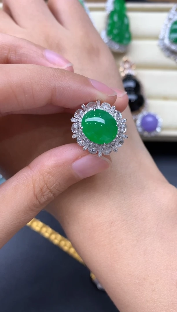 翡翠戒指18K金镶嵌酱*373-分单定金10000-总价41800