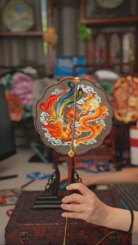 扇子团扇 绣花双面非遗
