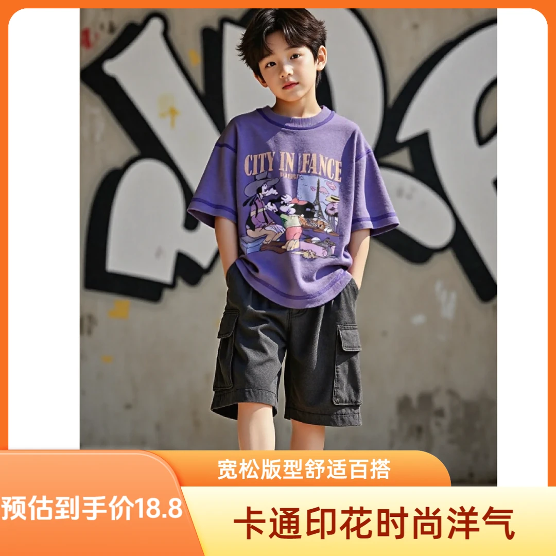 OAOH男童夏季新款潮牌卡通简约短袖T恤8013日韩版中大儿童服装