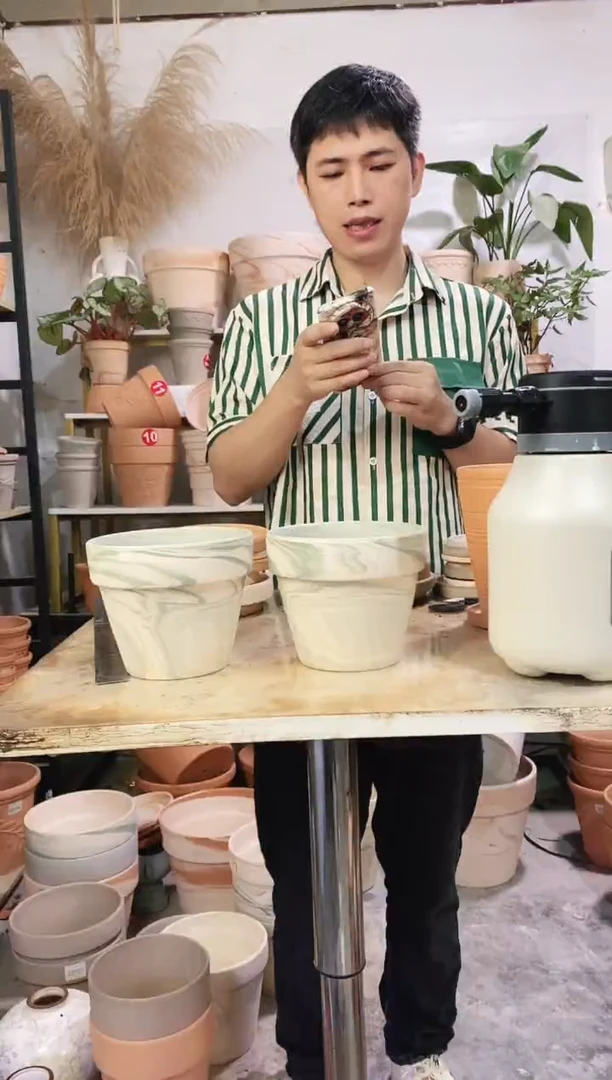 16*13绿白陶 2盆无托