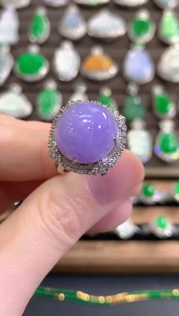 18K金镶嵌戒指翡翠秋日珠宝W136紫货有色差