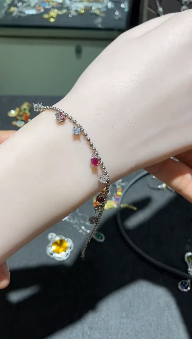 银S925镶嵌手链红宝石手链