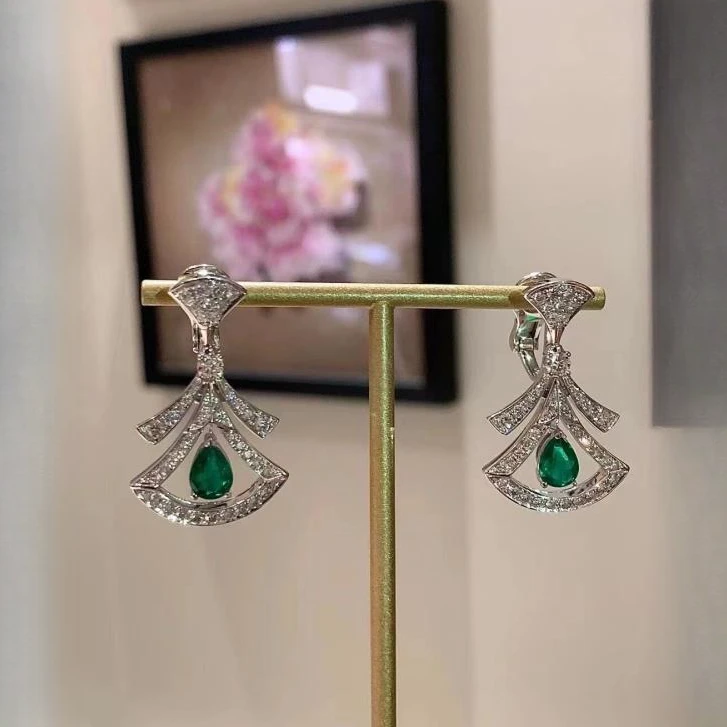 18K金满钻绿裙子耳饰 CZ (定制品质48小时鉴赏期)