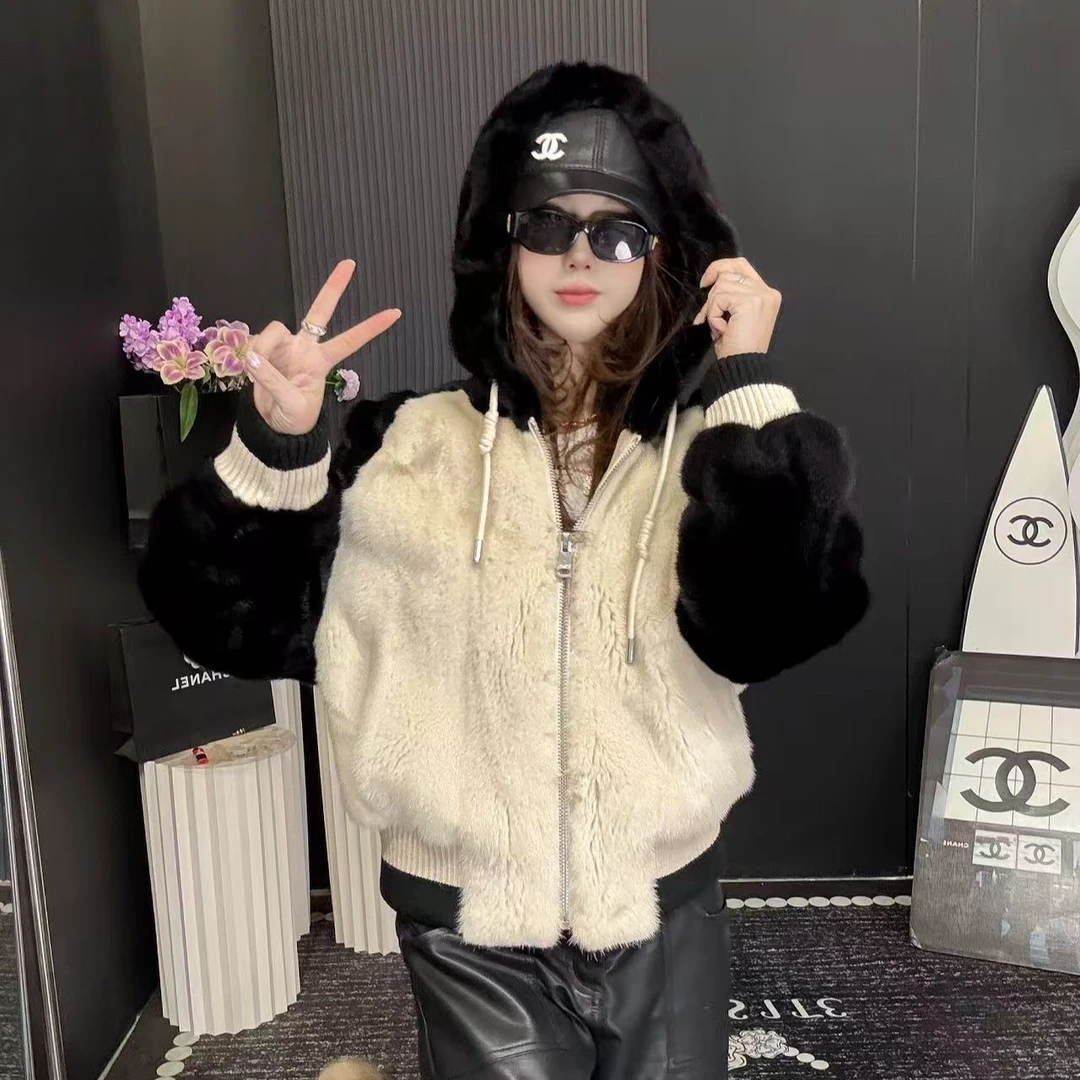 【黑胶爵士】秋冬女士高级休闲时尚轻奢设计师款水貂外套——88-353