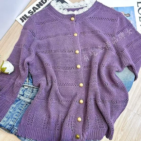 074蕾丝镂空针织开衫春夏装女款2025年新款玫上衣女士