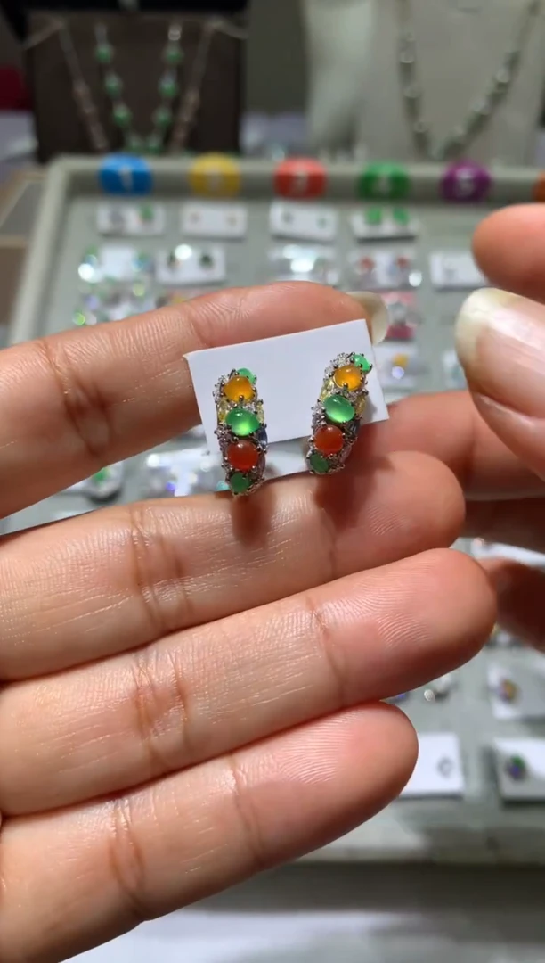 银S925镶嵌翡翠耳饰耳包