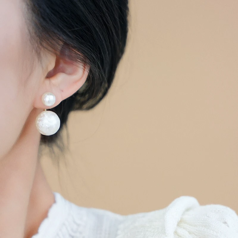 铜合金耳饰 法式轻奢棉花珠耳环女2025年新款潮小众设计感气质